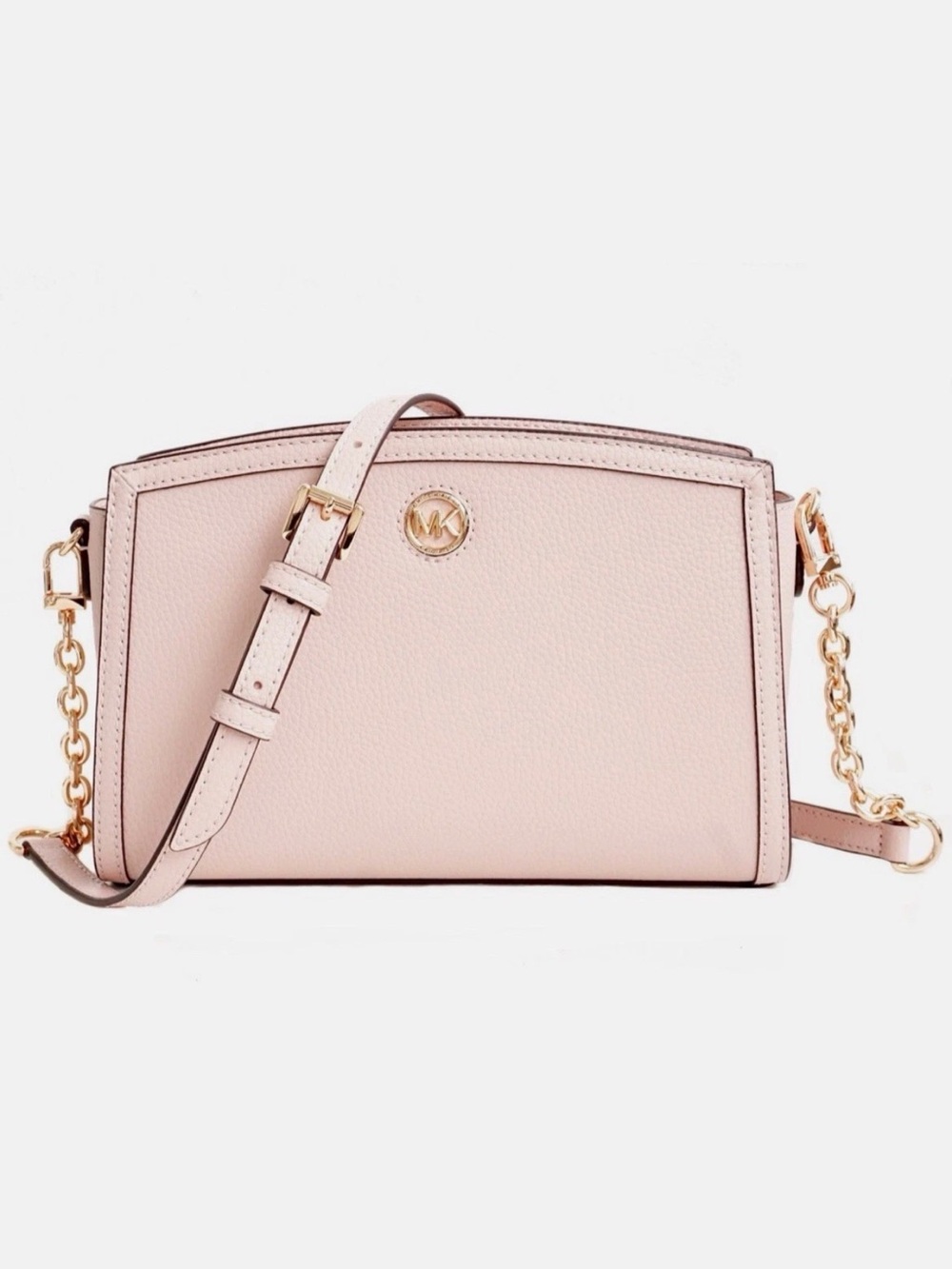 Michael Kors Light Pink Pebbled Leather Crossbody with Gold Chain